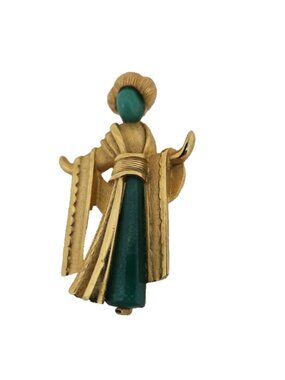 Vintage 1950s Hattie Carnegie Asian Robed Geisha Vintage Brooch Pin Faux Jade